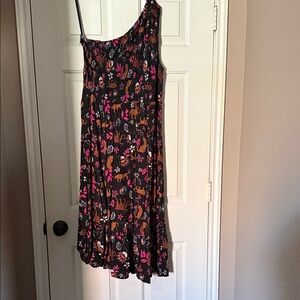 Torrid One Shoulder Dress - Black with Pink and Brown Accents